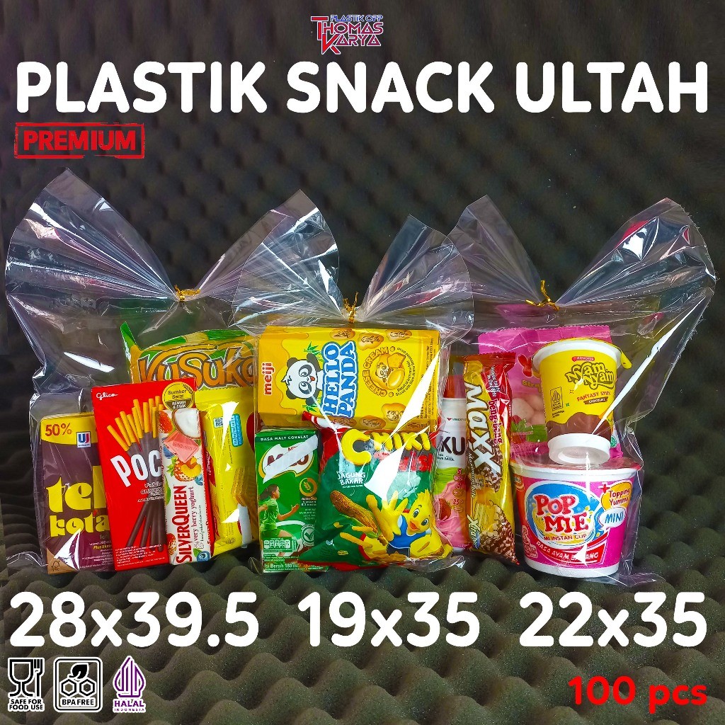 Plastik OPP Ultah Polos isi 100 Kantong Bingkisan Snack Ulang Tahun / Party Goodie Bag