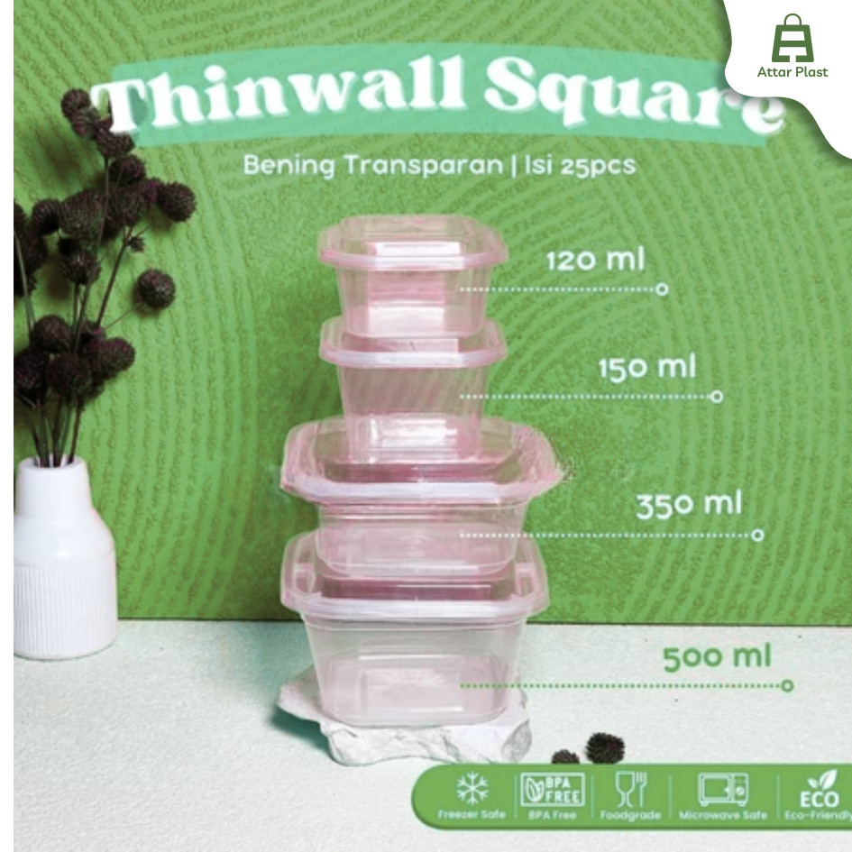 [25PCS] Thinwall Square 120ml 150ml 350ml 500ml / Kotak Makan Plastik Dessert Salad Buah Puding
