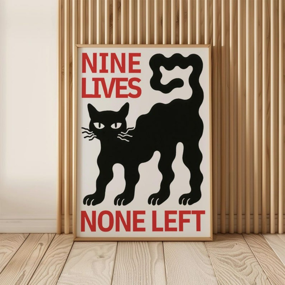 

Nine Lives None Left – Black Cat Poster,Bold Graphic Wall Art,Halloween Cat Print,Edgy Cat Decor,Funny Gothic Printable,Modern