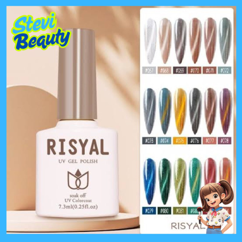 RISYAL Nail Gel Polish Cat Eye Glitter Series Kutek Halal Muslimah 7.5ml Complete Colors Nail Polish