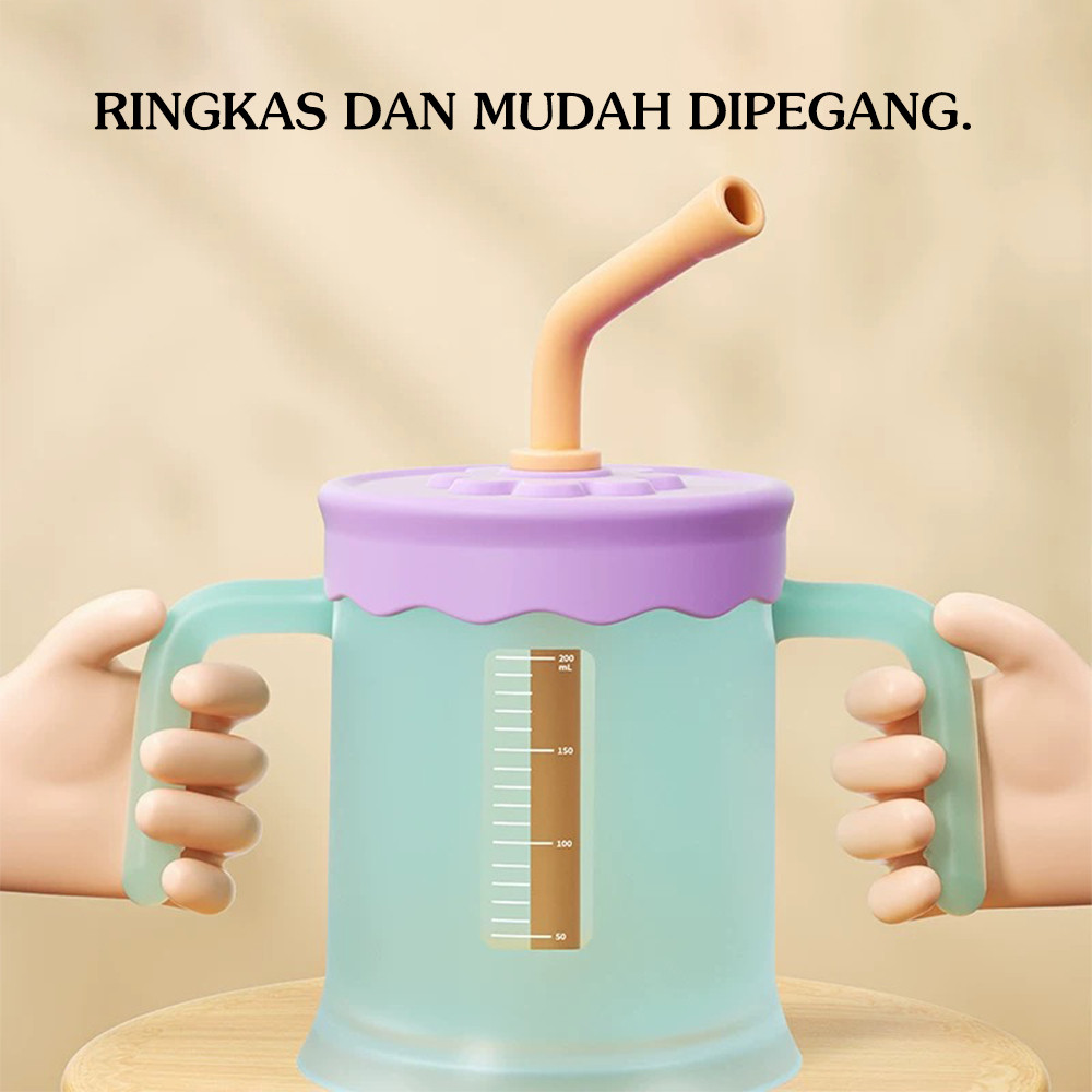 New Curve Training Straw Cup / Gelas MPASI Bayi Gelas Bayi Anti Tumpah Bocor