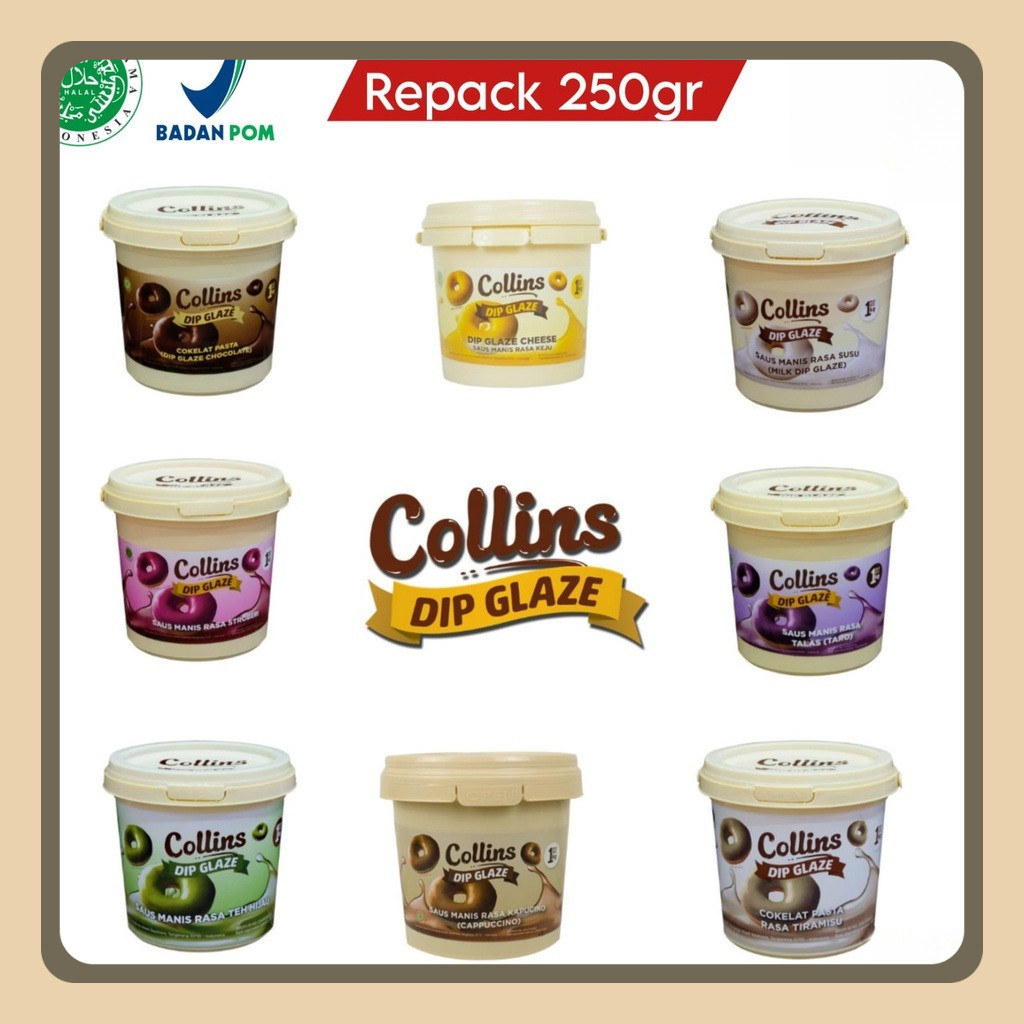 

GLAZE COLLINS Repack 250gr - Collins Dip GLAZE Donat Topping & Filling (Olesan&Isian)
