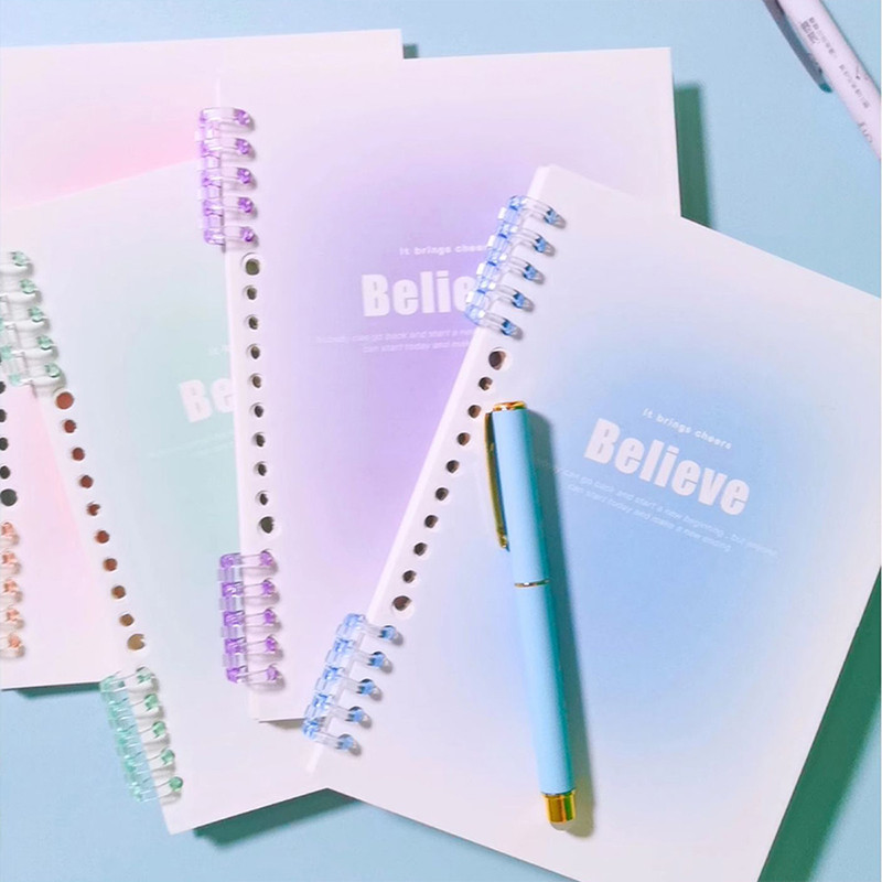 

1pc New A5 Notebook Gradient Color Binder Loose-Leaf Lined Book 60 Sheets Writing Stationery Sool Supplies