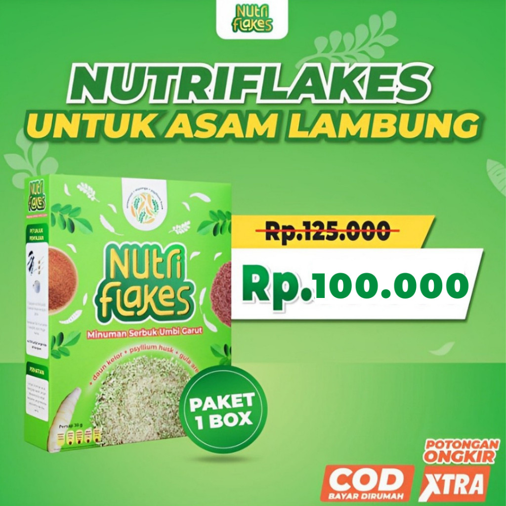 

Nutriflakes - Minuman Serbuk Umbi Garut Ampuh Mengatasi Maag Asam Lambung 1 Box