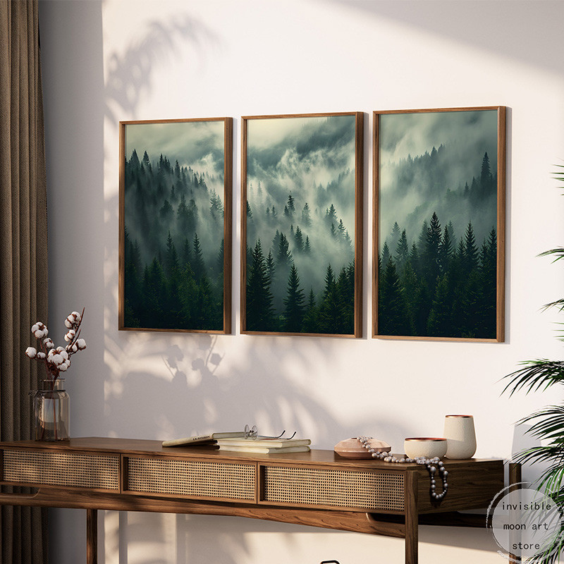 

Misty Forest Nordic Photography style Foggy Landscape art poster canvas painting Wall Prints Picture for Living Room home Decor