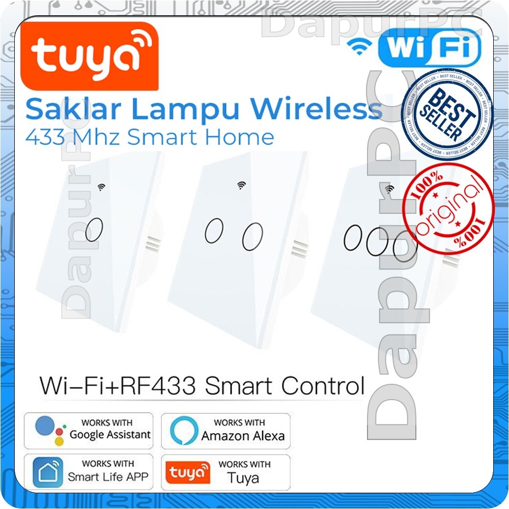 Tuya Saklar Lampu Pintar Wireless WIFI + RF 433Mhz Smart Home