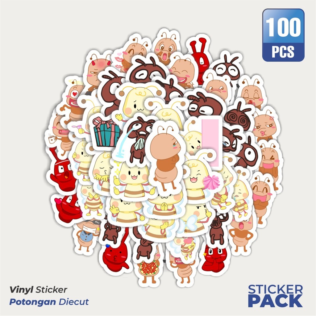 

100 PCS STIKER Hewan Semut Waterproof Aesthetic- Untuk Laptop, Motor, dan Helm - Paper Stationery Pack