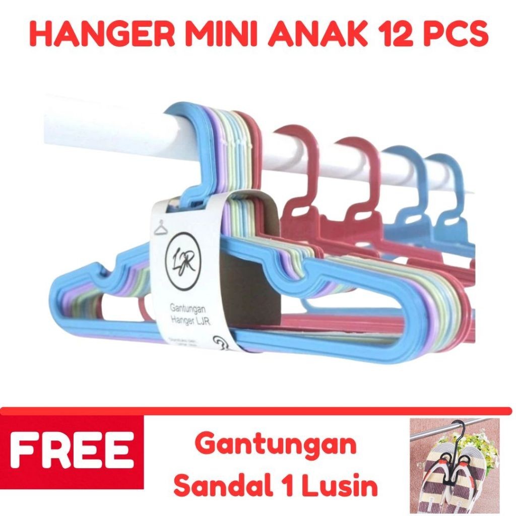 TK Gantungan Hanger Baju Bayi Plastik 1 Lusin + Hanger Sandal 1 Lusin