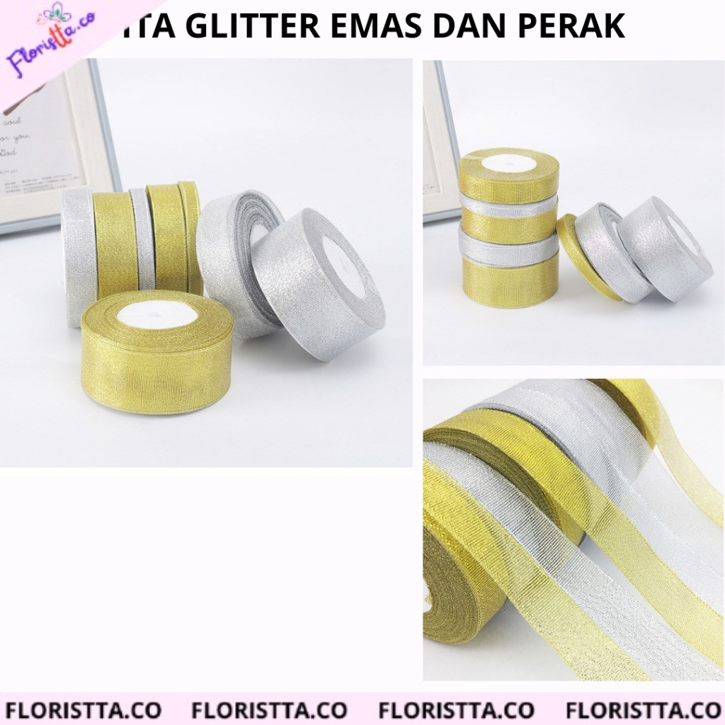 

PITA GLITTER EMAS DAN PERAK GLITTER RIBBON GOLD SILVER (22M/ROLL)