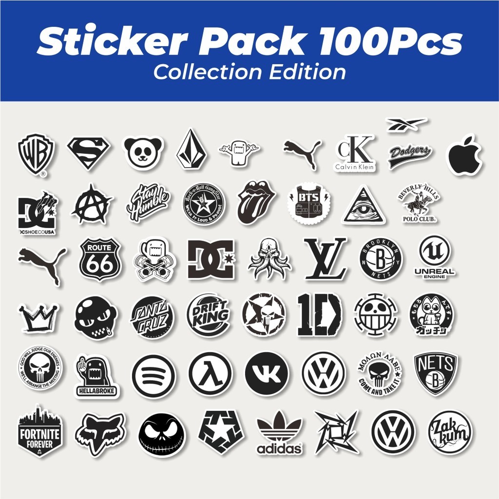 

Hot Stiker Random Logo Brand Black & White Versi 4 Lucu Anti Air Stikers Berperekat Waterproof Sticker Decal Buat Motor Helm Buku Journal Koper Casing HP Laptop Botol Minum