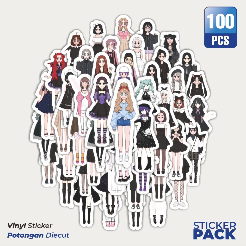 

100 PCS STIKER Gadis Misterius Berpakaian Gelap Waterproof Aesthetic- Untuk Laptop, Motor, dan Helm - Paper Stationery Pack
