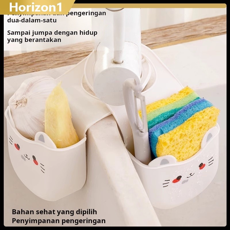 Keranjang pembuangan wastafel, tas gantung, spons pencuci piring, rak penyimpanan keran, perlengkapa