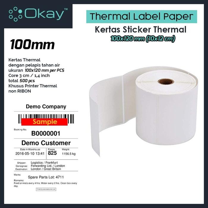 

KERTAS THERMAL LABEL 100X120 mm STICKER LABEL Isi 500 pcs - TANPA MERK