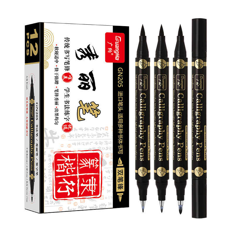 

3 pcs/lot Double head Hand Lettering Pens Chinese Calligraphy Brush Pens Set Art Markers Black Ink 4 Size for Beginners Writing