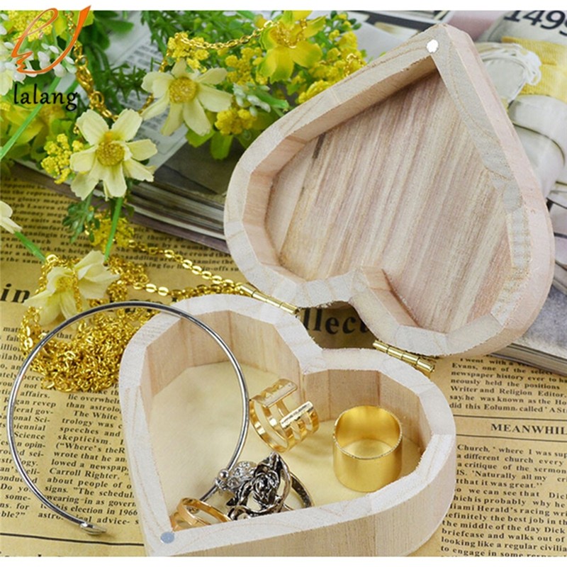 New Arrive Storage Boxes Heart Shape Wood Box Jewelry Box Wedding Gift Home Storage Bin Earrings Rin