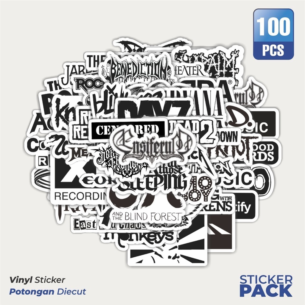 

Stiker Vinyl Stiker Random Logo Band Black & White Versi 1 Waterproof Aesthetic- Untuk Laptop, Motor, dan Helm - Paper Stationery Pack
