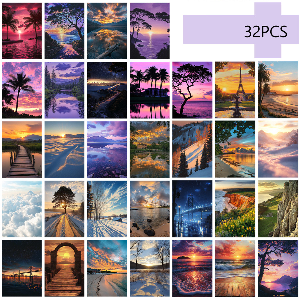 

32pcs, HD Landscape Postcard Set, Room Decorative Stickers, Literary Gift, Handbook Material, Souvenir, Collectible and Mailing
