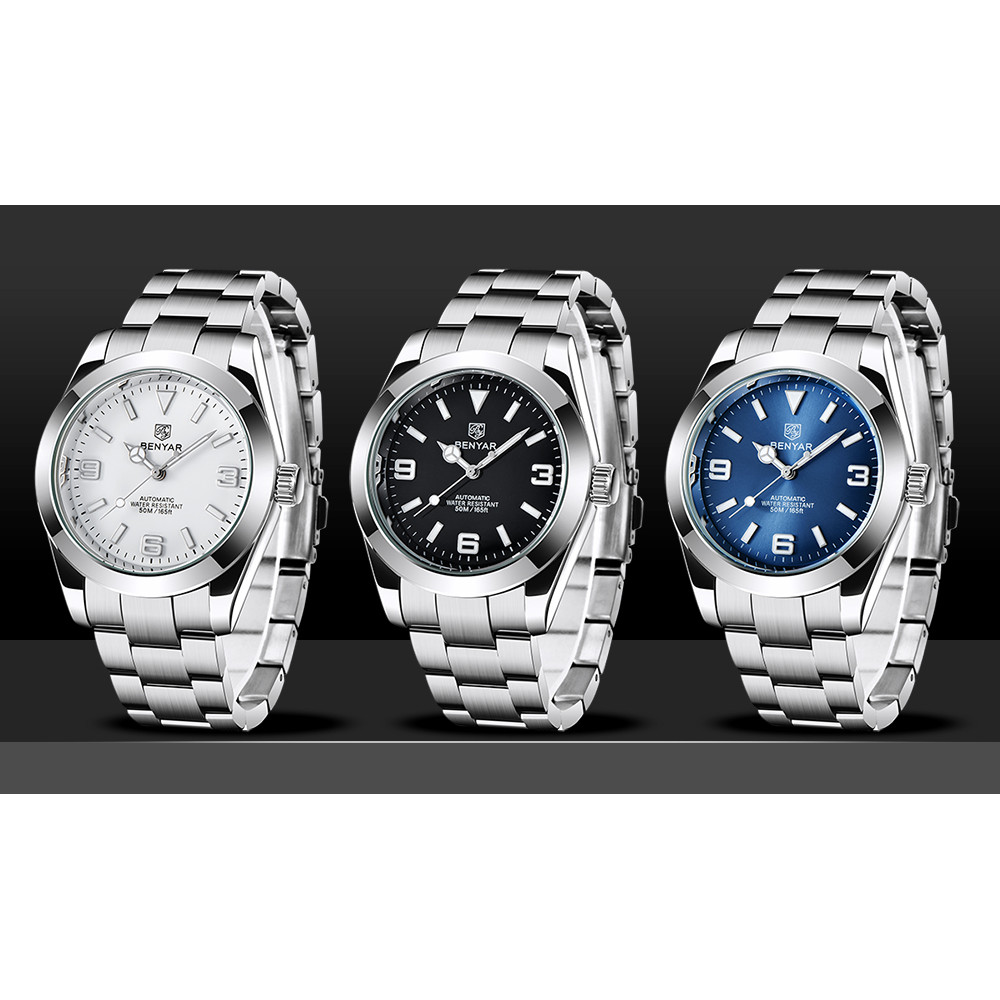 BENYAR Luxury Men Mechanical Wristwatches Stainless Steel Sports Men Automatic Watches 50ATM waterpr