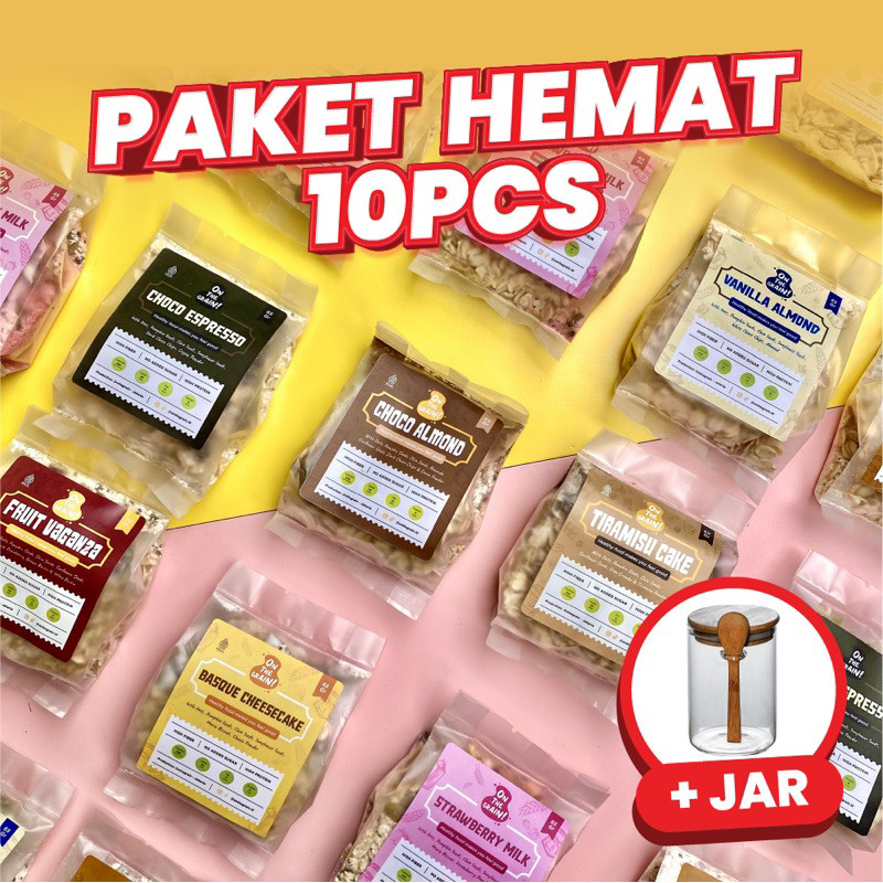 

NEW (10 PACKS + JAR) ON THE GRAIN Overnight / Instant Oats - Sarapan Sehat Cemilan Healthy Muesli PREMIUM