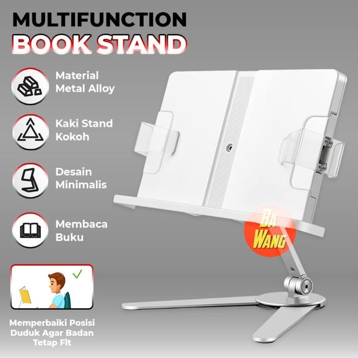 

Book Stand Standing Holder Dudukan Penjepit Sandaran Tatakan Buku Desk - Silver