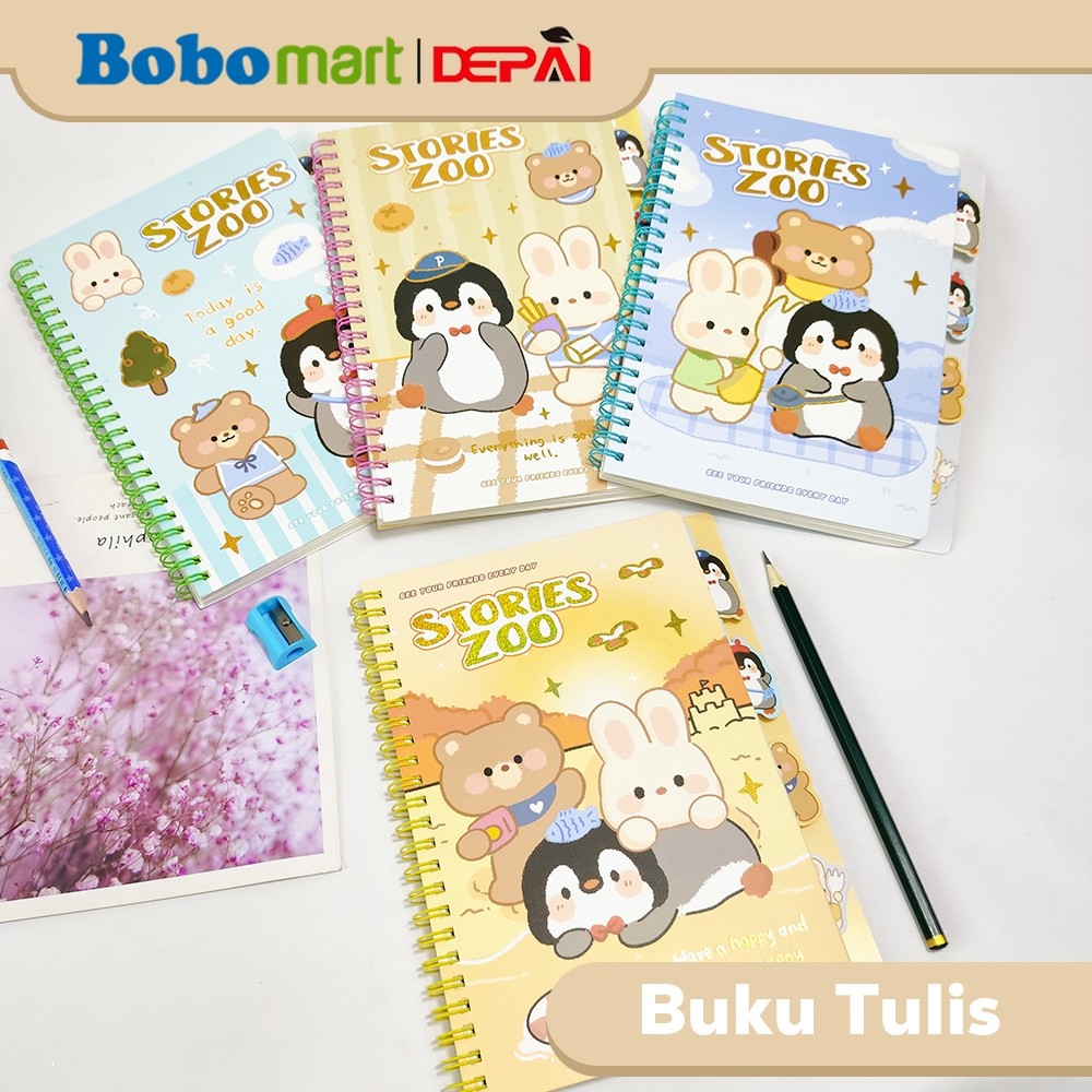

BOBOMART Buku Tulis Catatan Bergaris Spiral Ruled Notebook Stories Zoo A5 80 Lembar DP-205-48