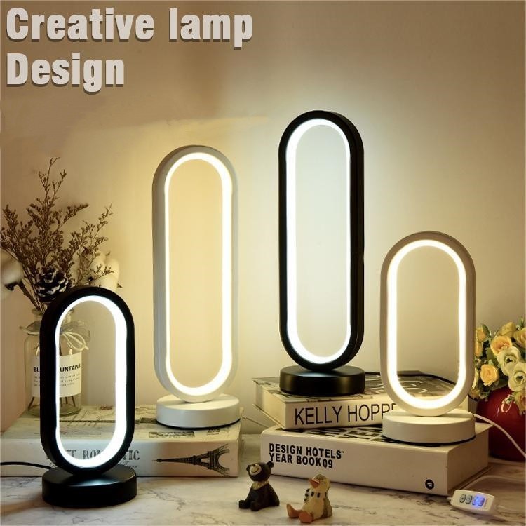 Night Buddy Lampu Meja LED - Desain Elips Modern Auto Timer