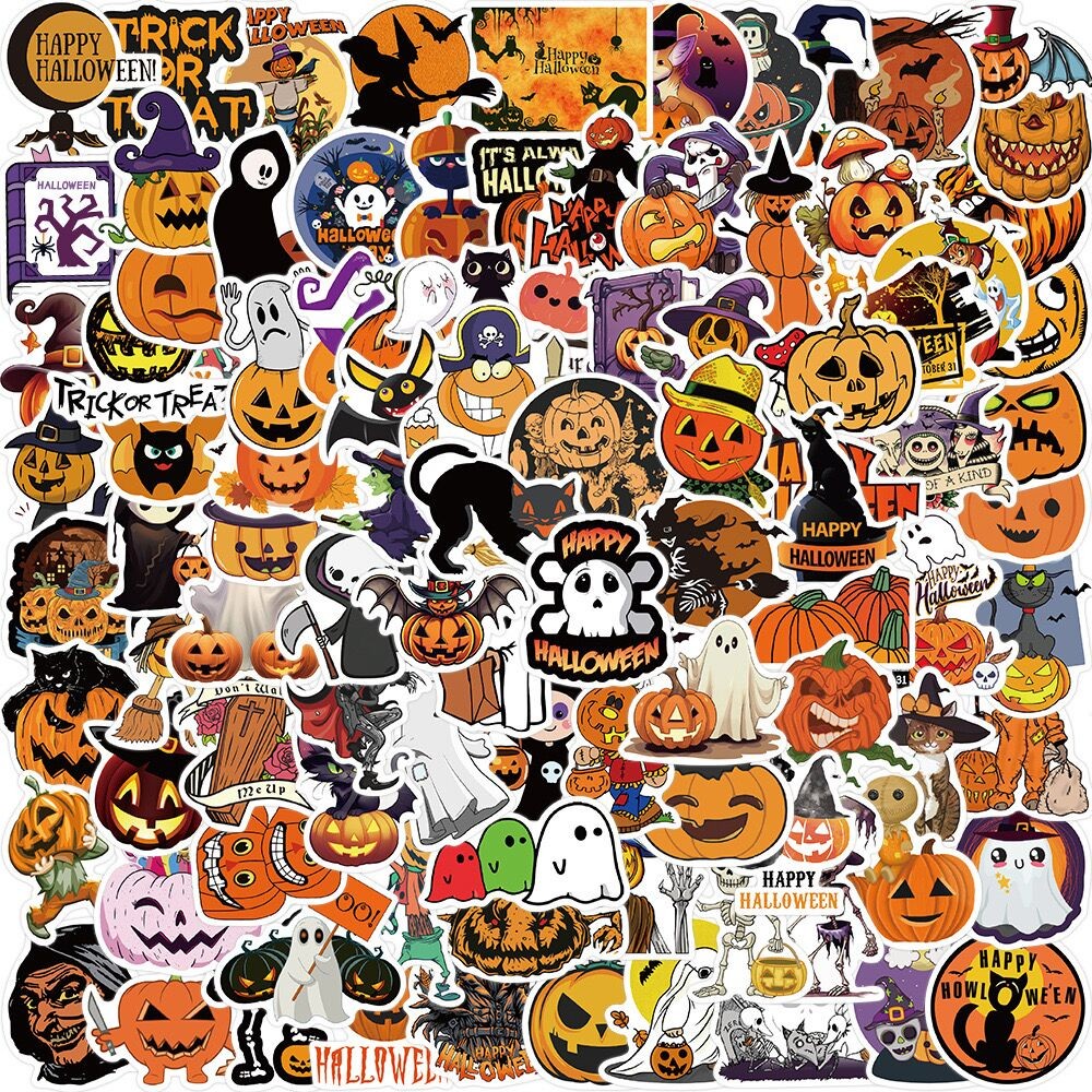 

10/50/100pcs Gothic Halloween Ghost Witch Pumpkin Decorative Stickers DIY Notebook Guitar Skateboard Waterproof Cool Sticker Toy