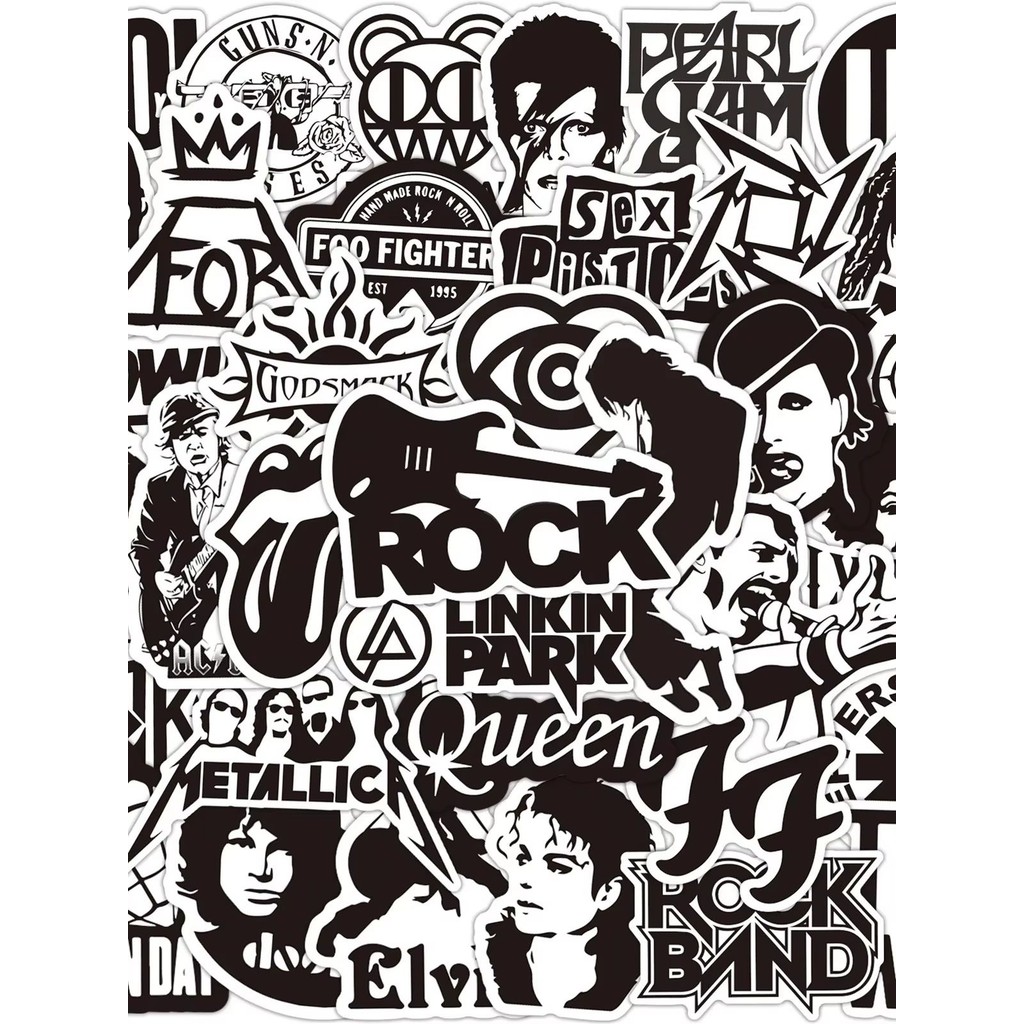 

Rock Music Stickers White and Black Fashion Band Graffiti for iPad Car Phone Guitar Motorcycle Skateboard Luggage 50Pcs