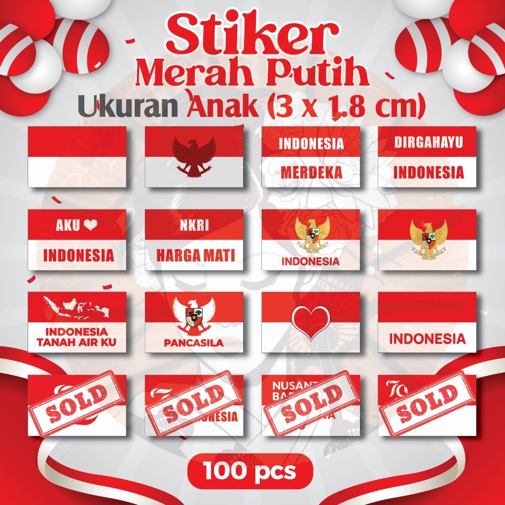 

Stiker Pipi Merah Putih 100 Pcs / Sticker Bendera Pipi / Stiker Tempel Pipi / Ukuran Kecil Anak