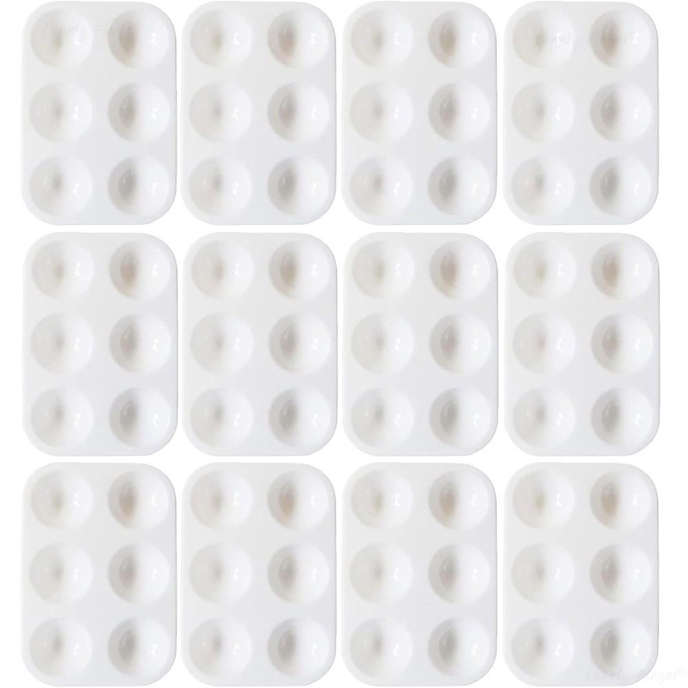 

12 Pcs Paint Mixing Palette Tray, Mini Rectangular White Watercolour Palette with 6 Wells, Reusable Plastic Painting Palette