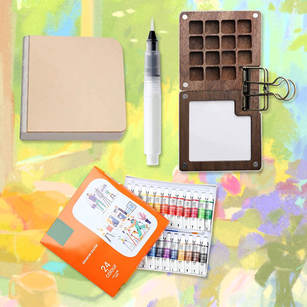 

Travel Paint Palette Mini Watercolor Palette Set with Clip Portable Watercolor Set Wooden Grid Paint Box Gift for Kids