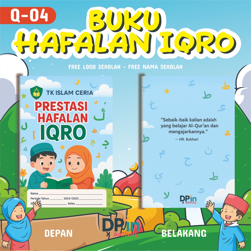 

Q04 - Custom Buku Hafalan Iqro Anak TK PAUD Custom Nama & Logo Sekolah Desain Lucu Edukatif Ukuran A6