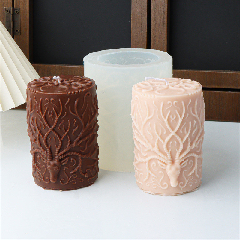 

3D Columnar Xmas Deer Horn Candle Silicone Mold DIY Creative Animal Elk Antler Pillar Resin Epoxy Craft Make Plaster Resin Mold