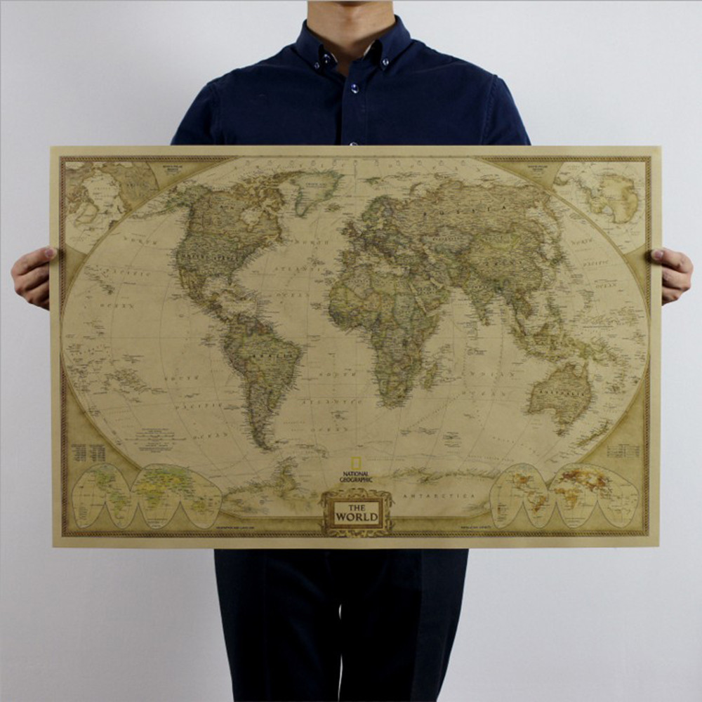 

Large Vintage World Map Office Supplies Detailed Antique Poster Wall Chart Retro Paper Matte Kraft Paper 28*18inch Map Of World