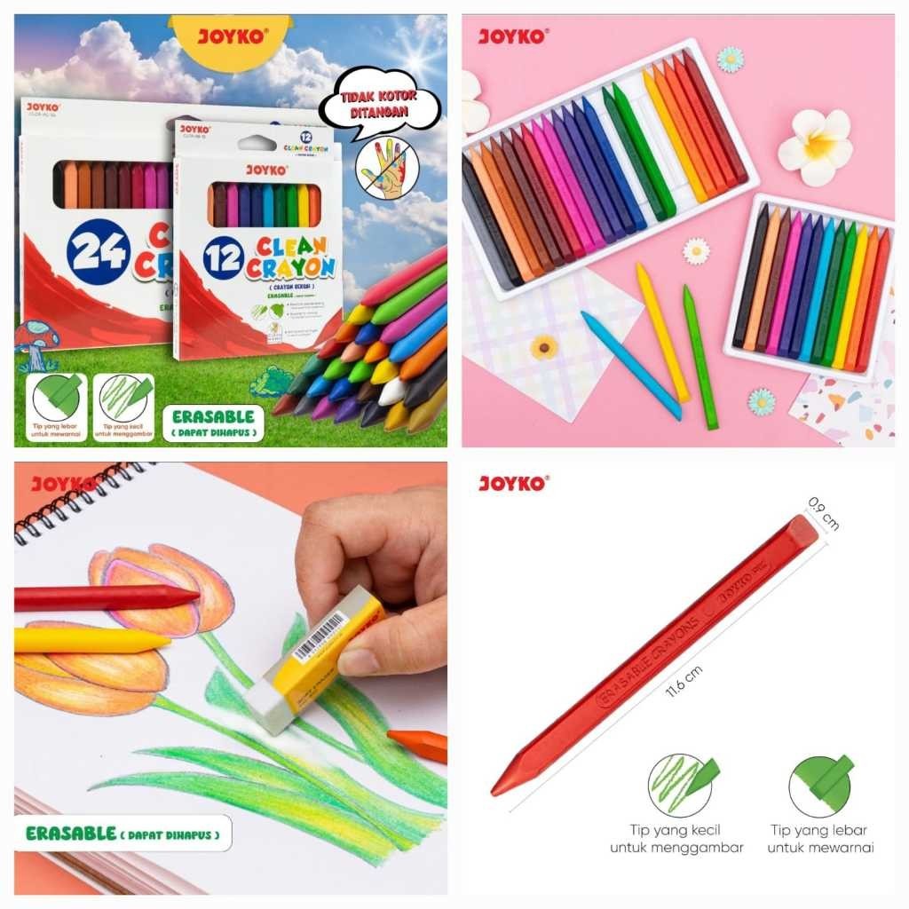 

joyko clean crayon/crayon bisa dihapus 12/24 warna