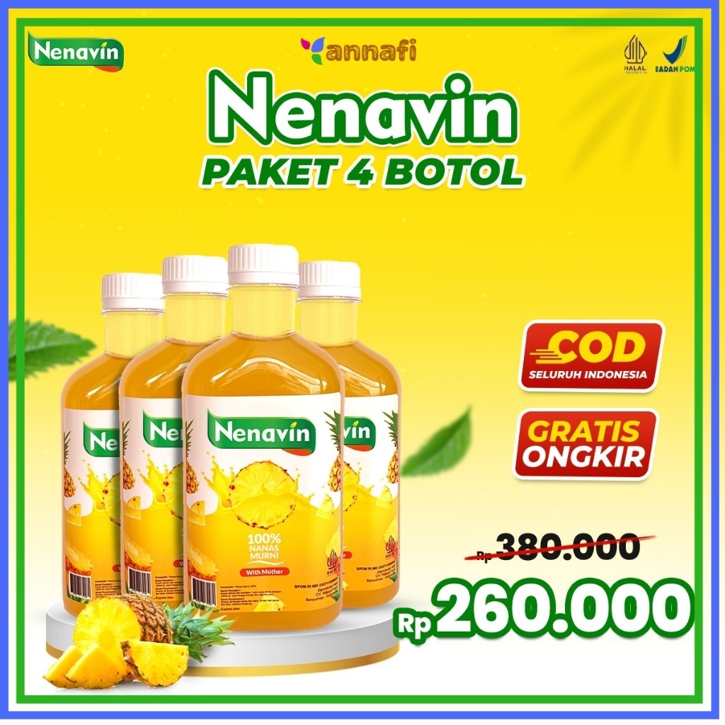 

Nenavin Cuka Nanas Paket Untung Banyak Basmi Diabetes Kencing Manis Kolesterol - 4 Botol Nanas Murni