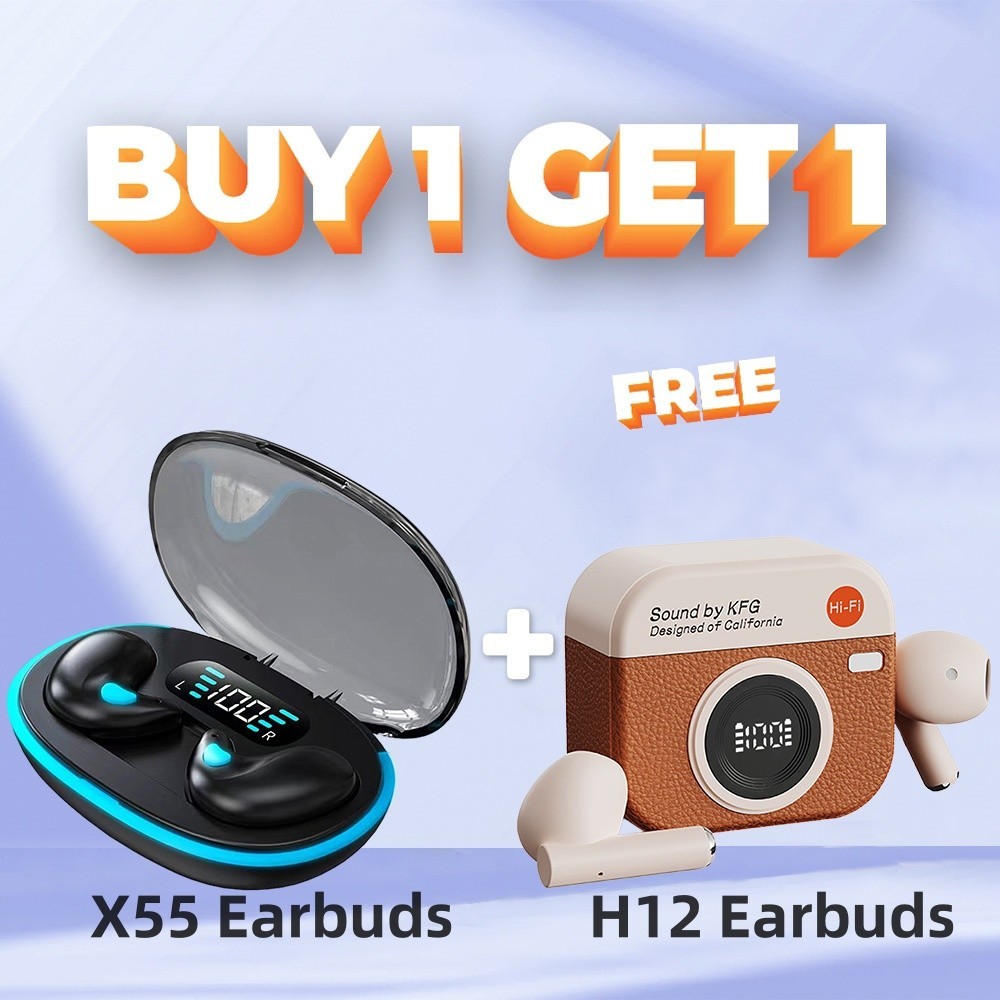 TWS True Wireless Bluetooth Earbuds X55 dengan Mikrofon dan Kontrol Tombol, Earbuds untuk Tidur, Ear