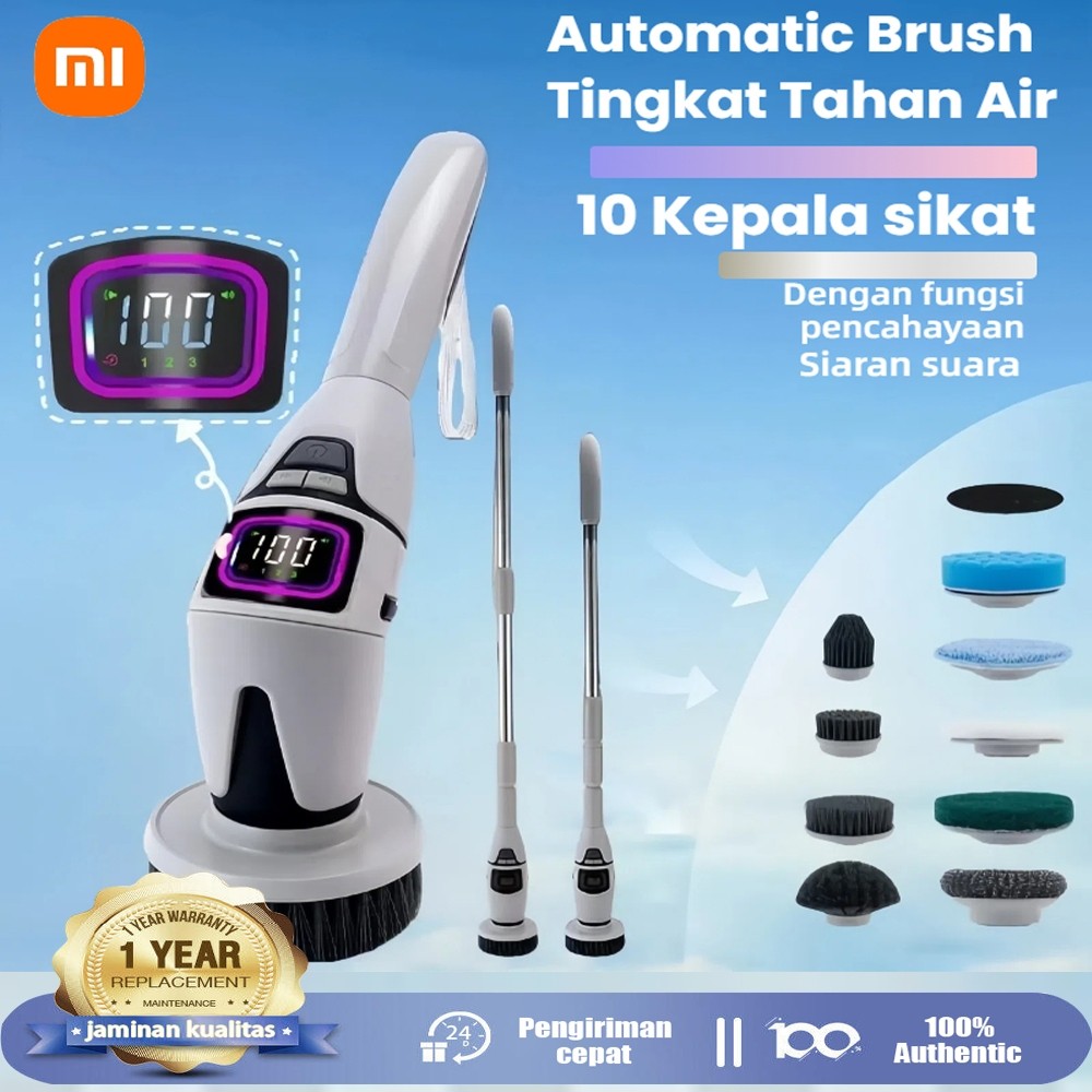 Xiaomi 2025 Sikat Pembersih Elektrik 10IN1 Sikat Kamar Mandi Otomatis Multifungsi Electric Cleaning 