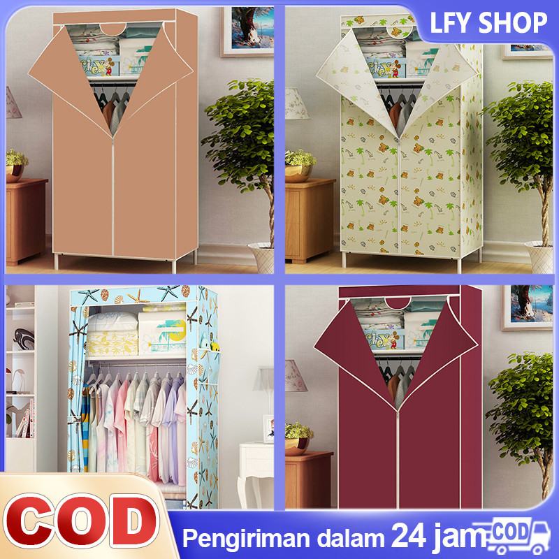 PLAOSANSTORE Lemari Baju Aesthetic 70NT Lemari Portable Pakaian Lemari Kain Resleting Lemari Pakaian