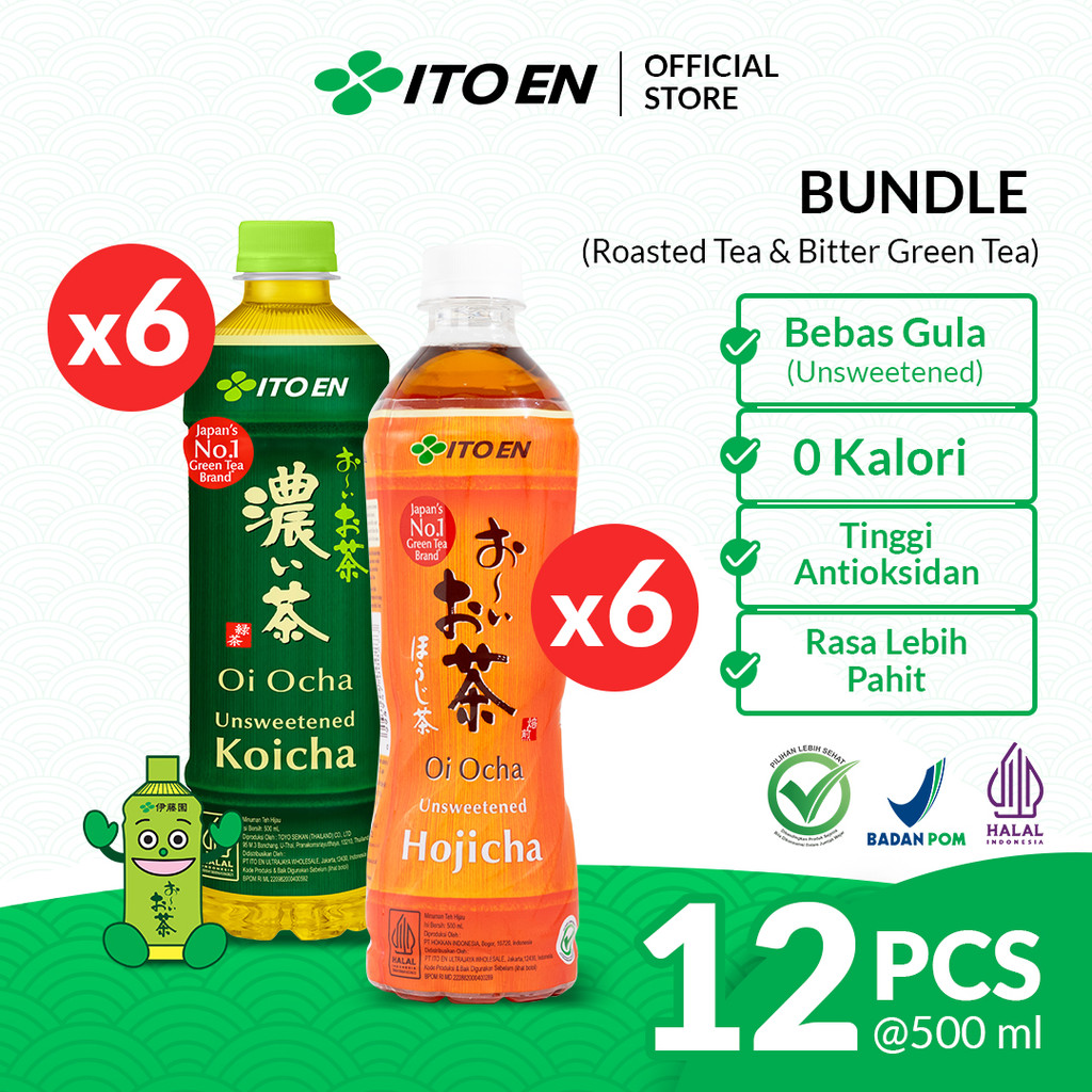 

ITO EN Paket Koicha 500 ml 6 Pcs & Hojicha 500 ml 6 Pcs - Bundle Mix Teh Hijau Jepang Tanpa Gula