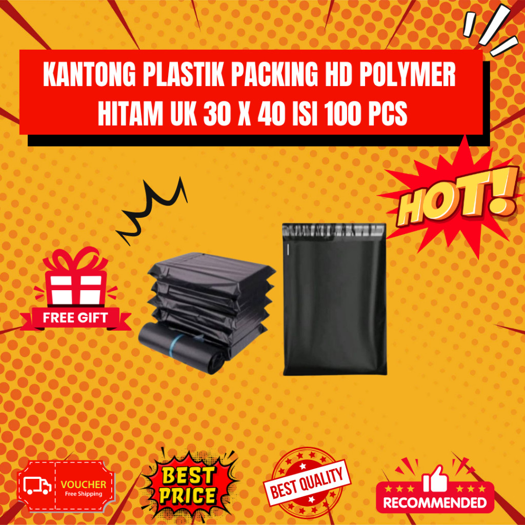 

FREE ONGKIR KANTONG POLIMER PLASTIK PACKING POLYMER HD WARNA HITAM UK 30 X 40 ISI 100 PCS