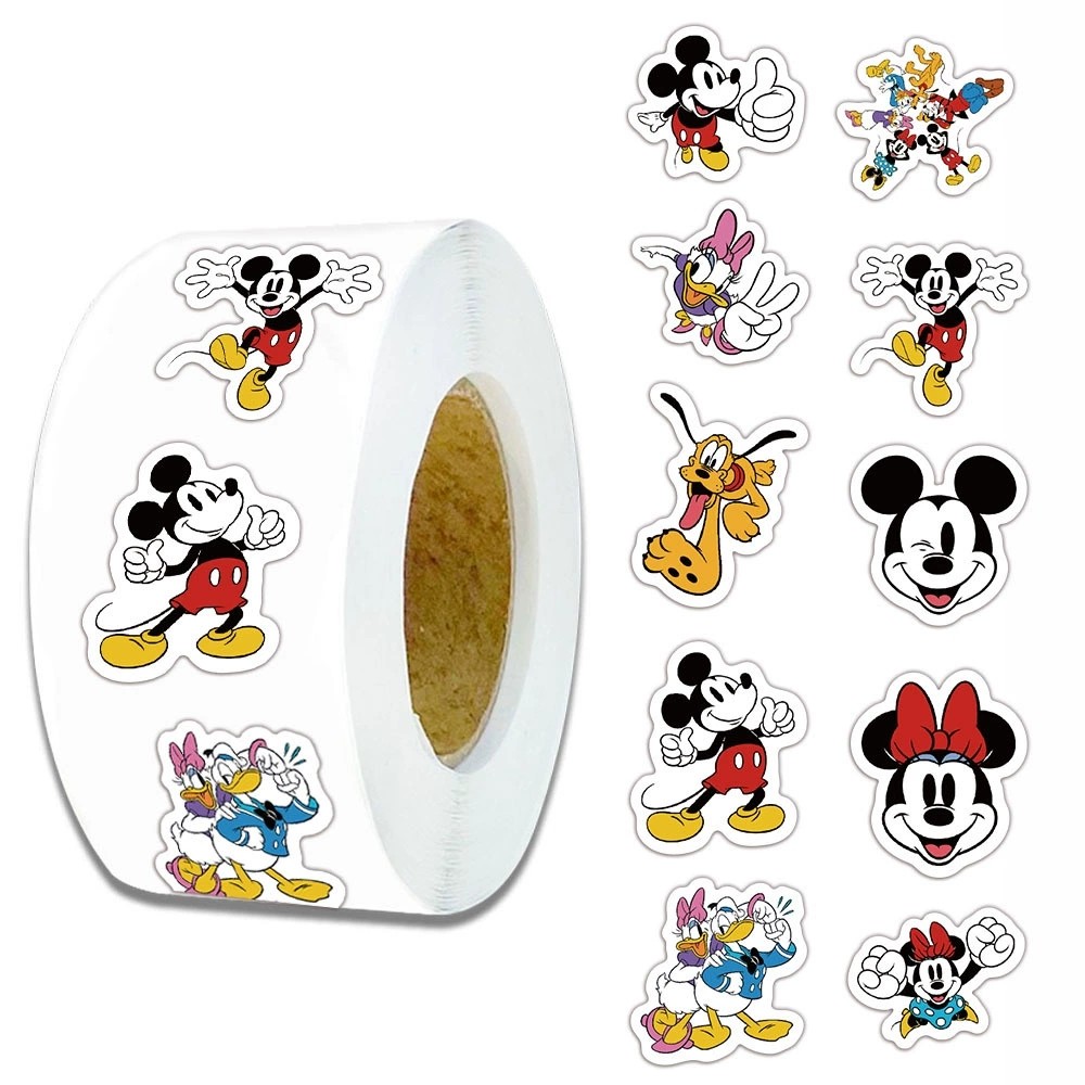 

500pcs/Roll Disney Cartoon Mickey Mouse Donald Duck Sealing Sticker DIY PVC Laptop Decals Decoration Stiker Reward Gift Toys