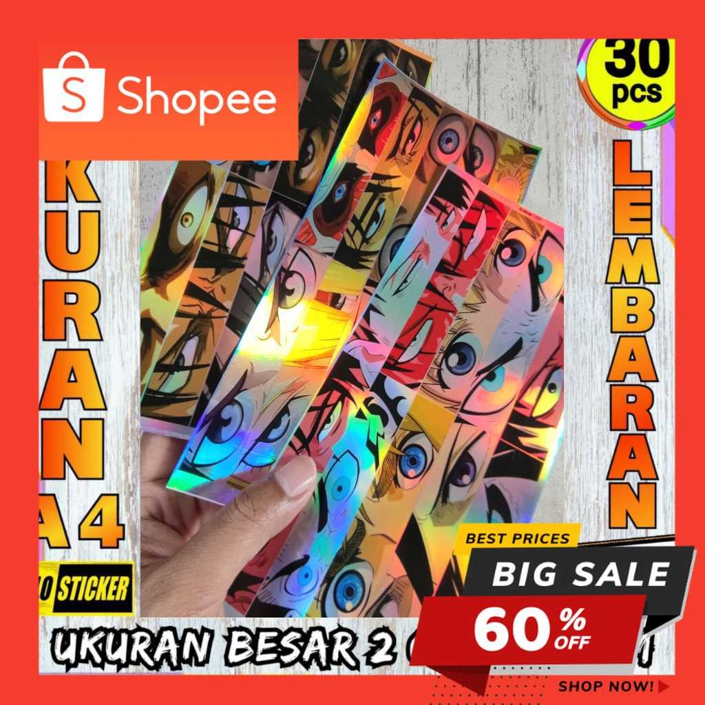 

30 Pcs Stiker Mata Anime Hologram Lembaran Belum Dipotong