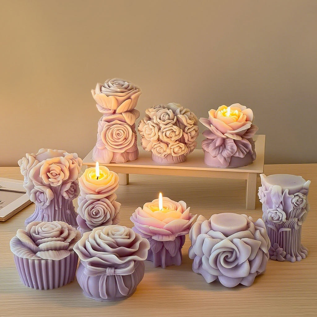 

Twin Rose Aromatherapy Candle Mold Handmade 3D Style Expansion Stone Mold Cake Baking Wedding Decoration Tool