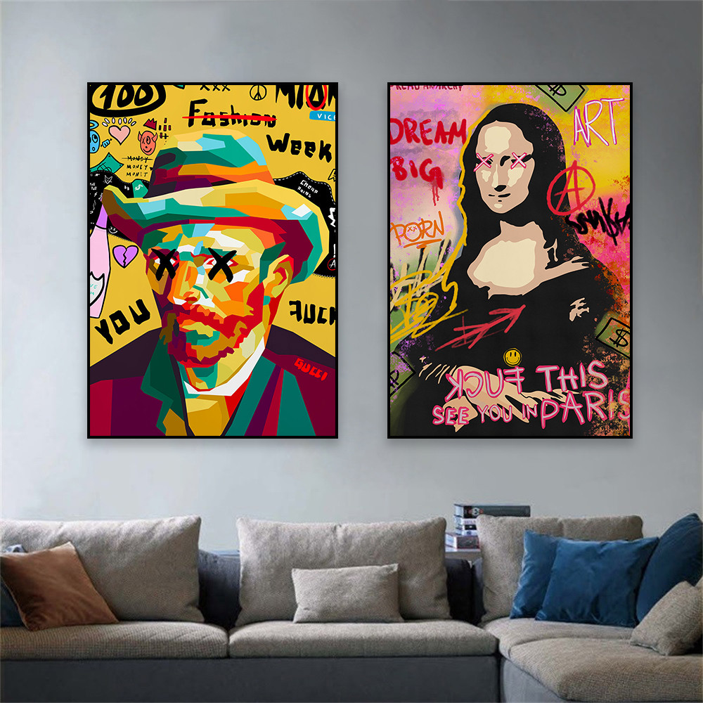 

Mona Lisa Pop Art Wall Art Poster Large Colorful Graffiti Art Prints Vincent Van Gogh Pop Art Canvas Painting Home Decor