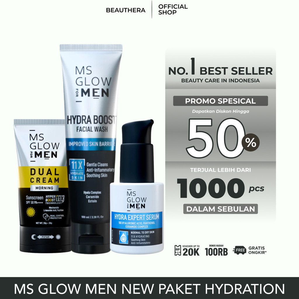 MS Glow For Men Paket Basic Hydration Package Original Skincare Pelembab Wajah Kering dan Kusam Untu