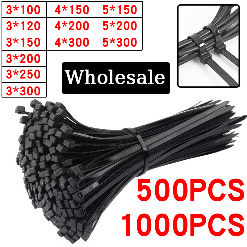 

500/1000PCS Plastic Nylon Cable Ties Self-locking Cord Ties Straps Adjustable Cables Fastening Loop Home Office Wire Zip Ties