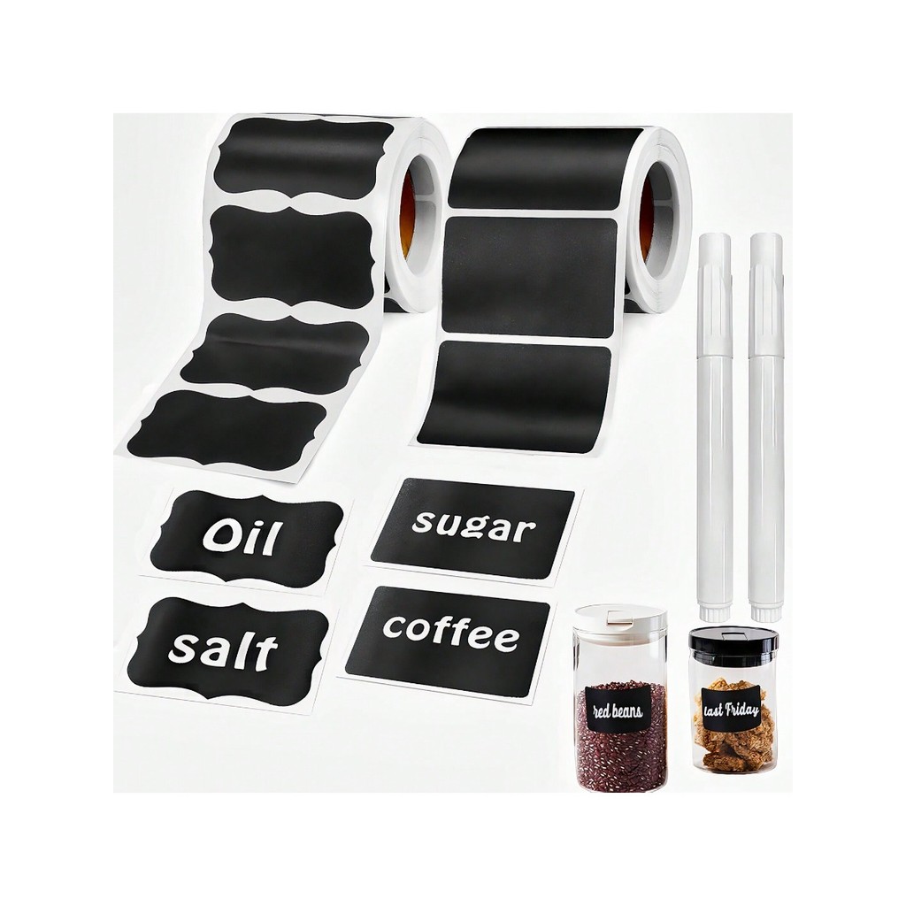 

Black Waterproof Reusable Label Stickers With White Chalk For Mason Jars, Craft Room, Storage Spaces, Glass Bottles,Organization