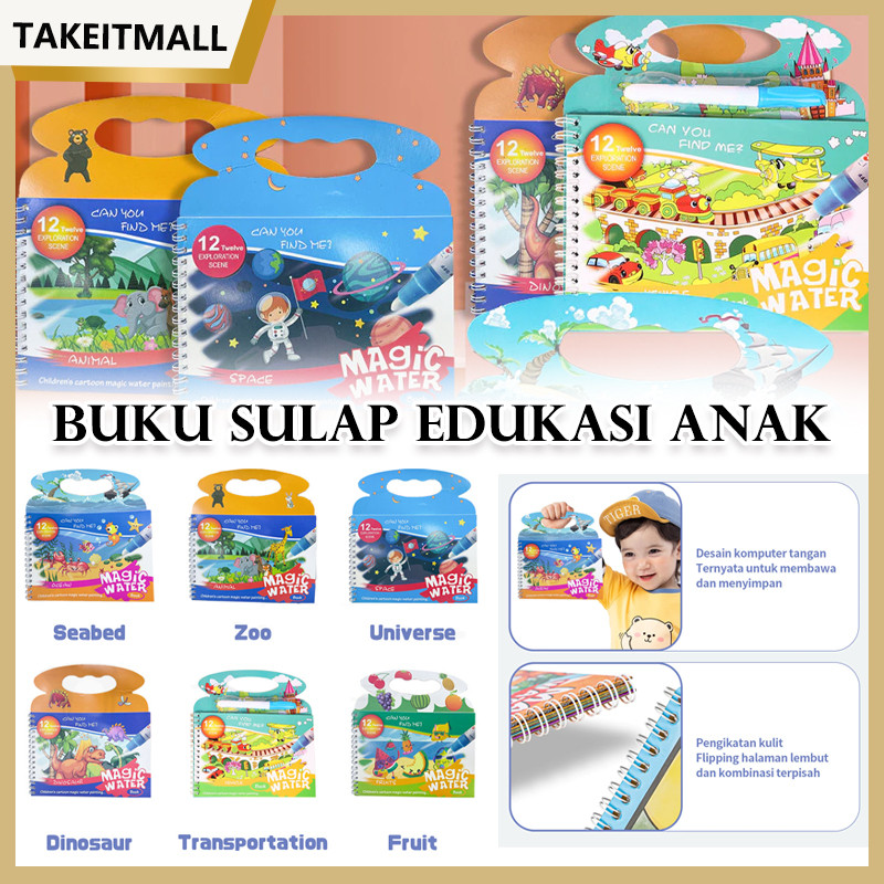 

Magic Water Book Buku Mewarnai Ajaib/Mewarnai Edukasi Anak Mainan Gambar Pen Air