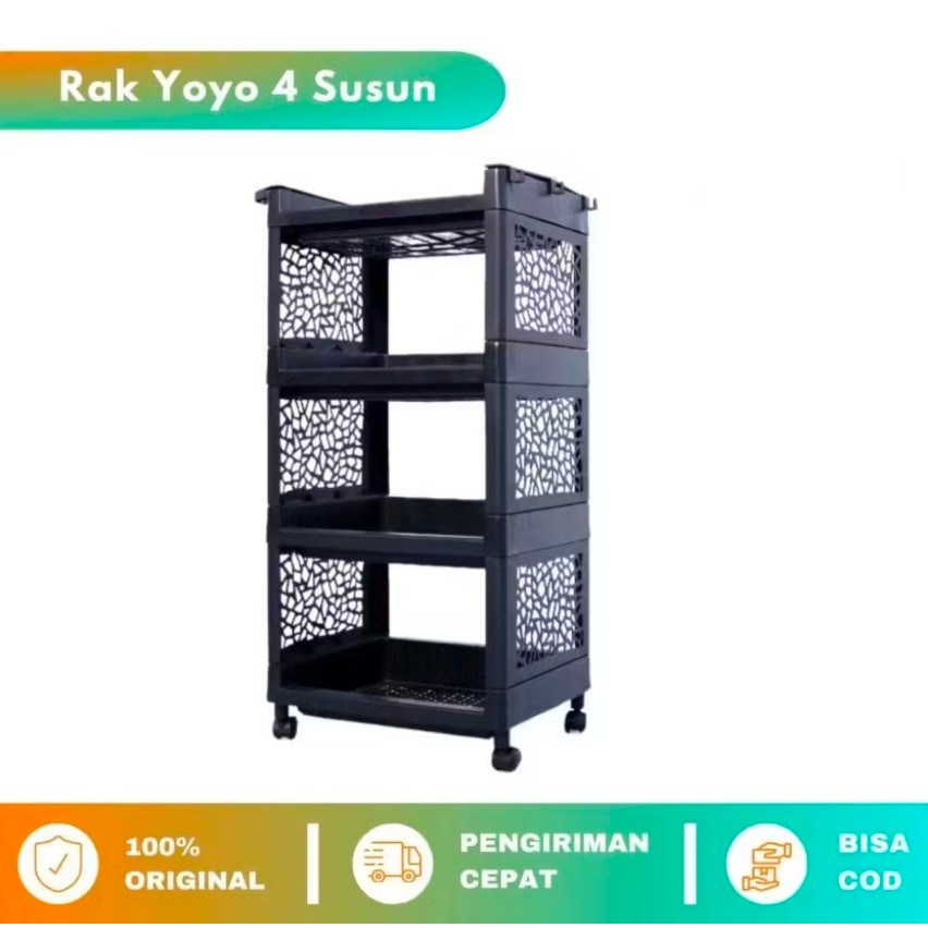 *RAK YOYO APARTEMEN + RODA 4 SUSUN HITAM SERBAGUNA